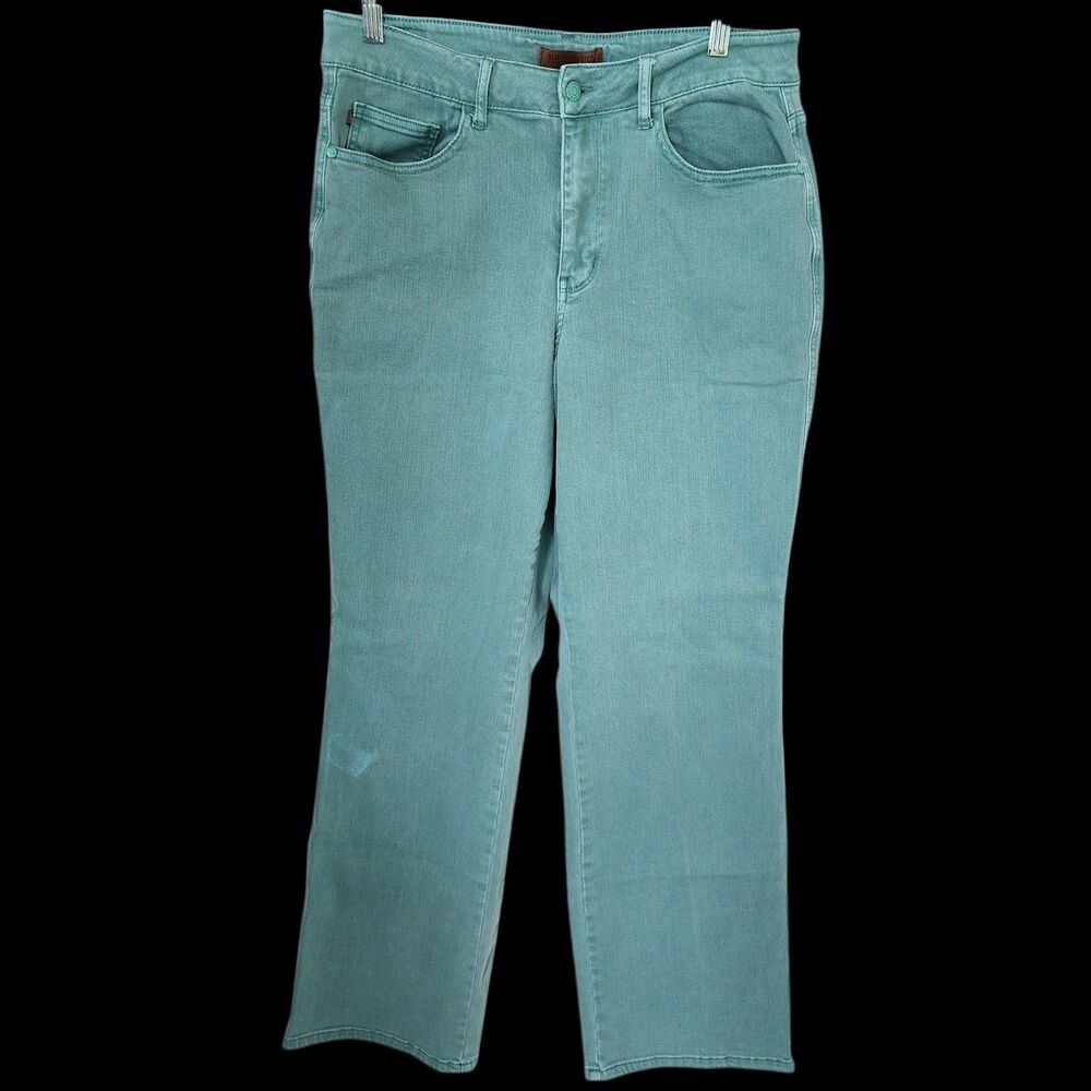 ​Judy Blue High Rise Straight Leg Jeans Women’s 14W Teal Garment Dyed Stretch